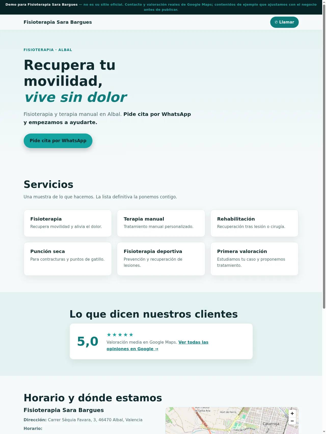 Captura de la web de Fisioterapia Sara Bargues