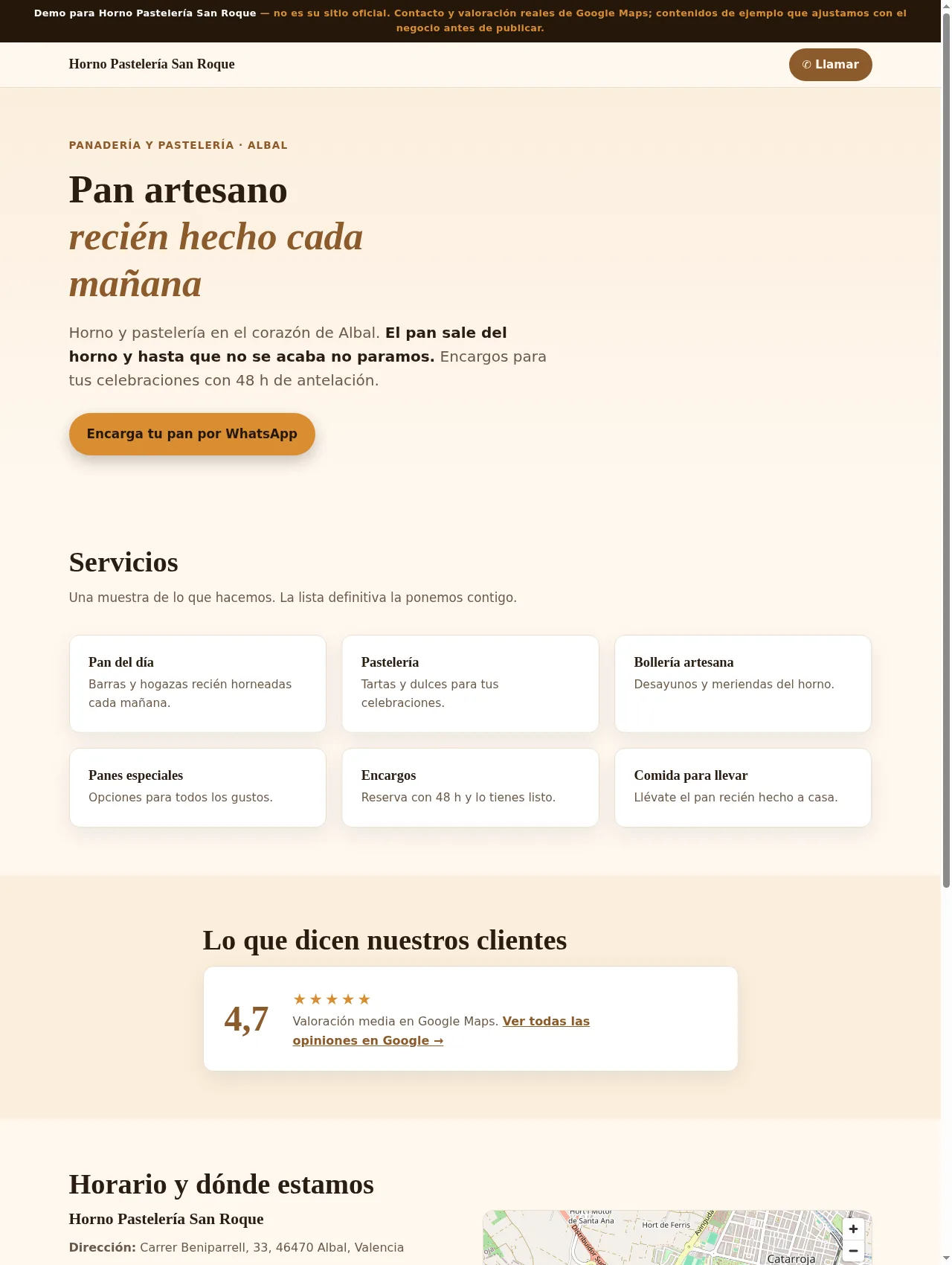 Captura de la web de Horno Pastelería San Roque
